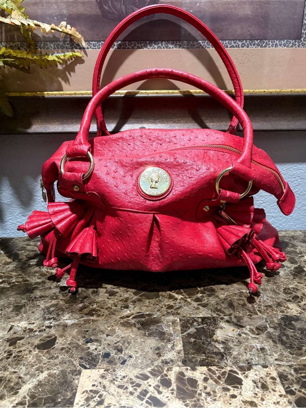 Vecceli Italy Red Textured Tassel Shoulder Bag